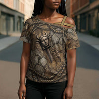 Bat Cross Shoulder Shirt Goddess of the Cosmos Ancient Egyptian Cow Horns Stone