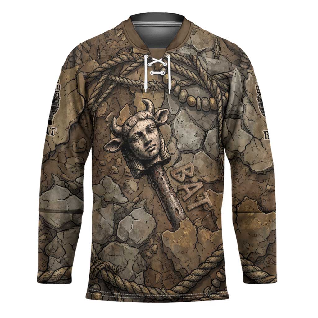 Bat Hockey Jersey Goddess of the Cosmos Ancient Egyptian Cow Horns Stone