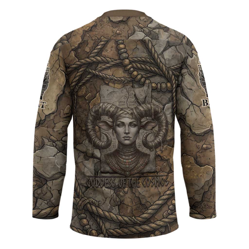 Bat Hockey Jersey Goddess of the Cosmos Ancient Egyptian Cow Horns Stone