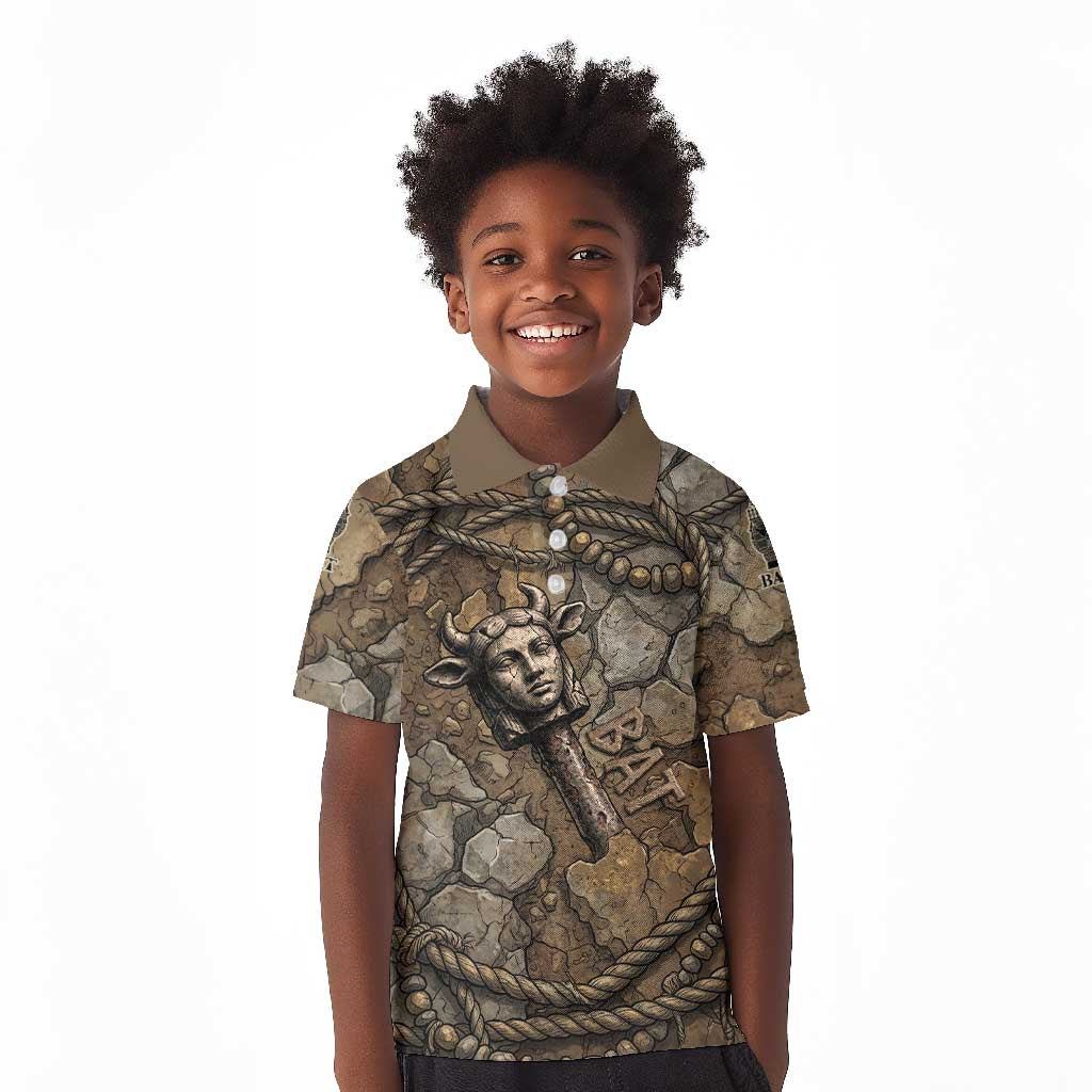 Bat Kid Polo Shirt Goddess of the Cosmos Ancient Egyptian Cow Horns Stone