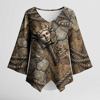 Bat Kimono Sleeve Blouse Goddess of the Cosmos Ancient Egyptian Cow Horns Stone