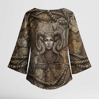 Bat Kimono Sleeve Blouse Goddess of the Cosmos Ancient Egyptian Cow Horns Stone