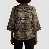 Bat Kimono Sleeve Blouse Goddess of the Cosmos Ancient Egyptian Cow Horns Stone