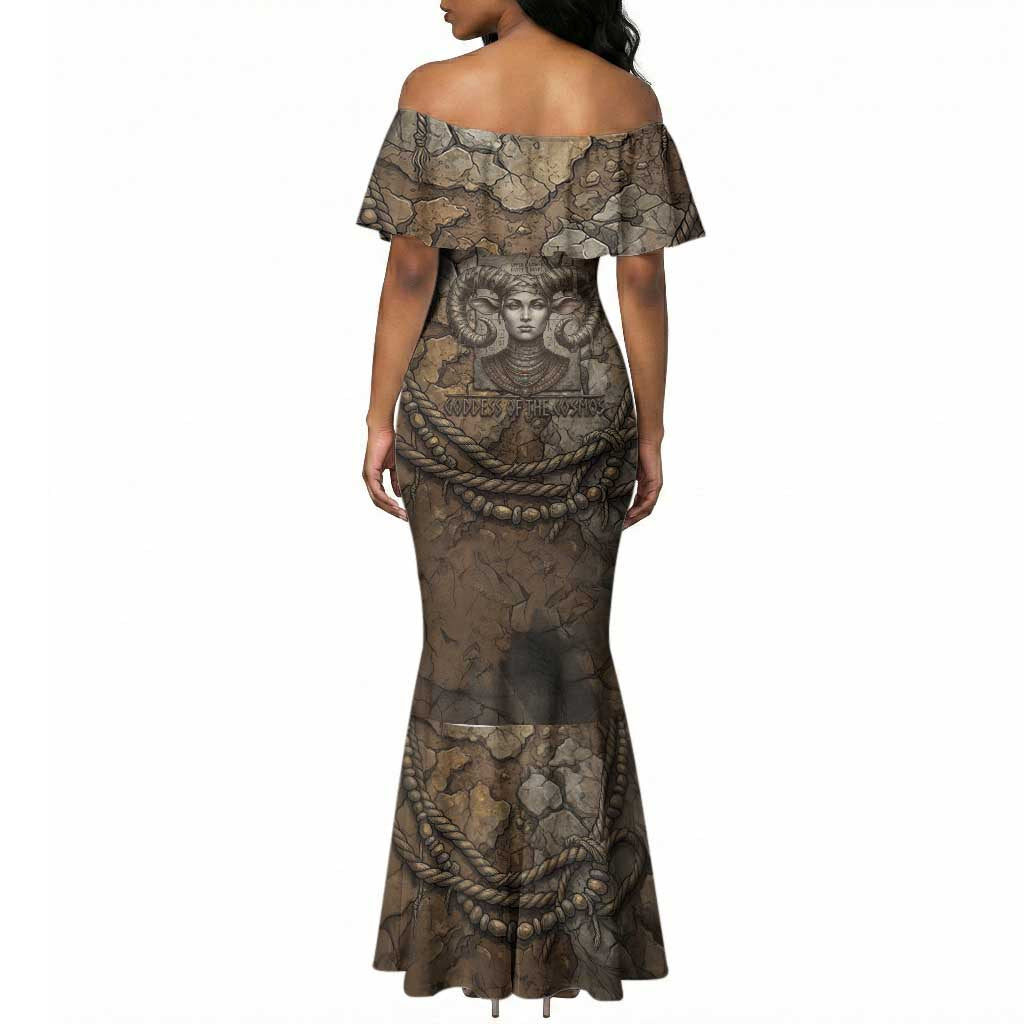 Bat Mermaid Dress Goddess of the Cosmos Ancient Egyptian Cow Horns Stone