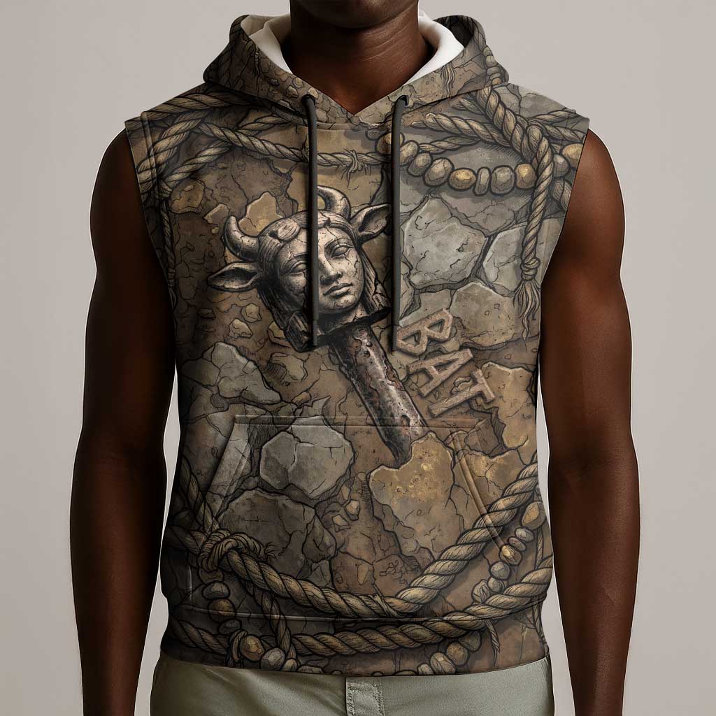 Bat Sleeveless Hoodie Goddess of the Cosmos Ancient Egyptian Cow Horns Stone