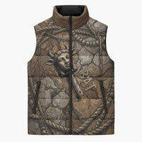 Bat Sleeveless Puffer Jacket Goddess of the Cosmos Ancient Egyptian Cow Horns Stone
