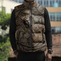 Bat Sleeveless Puffer Jacket Goddess of the Cosmos Ancient Egyptian Cow Horns Stone