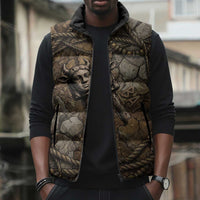 Bat Sleeveless Puffer Jacket Goddess of the Cosmos Ancient Egyptian Cow Horns Stone