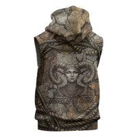 Bat Sleeveless Zip Hoodie Goddess of the Cosmos Ancient Egyptian Cow Horns Stone
