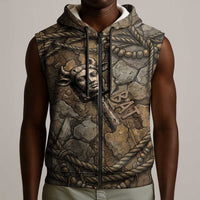 Bat Sleeveless Zip Hoodie Goddess of the Cosmos Ancient Egyptian Cow Horns Stone