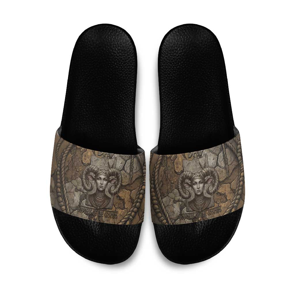 Bat Slide Sandals Goddess of the Cosmos Ancient Egyptian Cow Horns Stone
