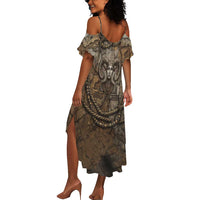 Bat Summer Maxi Dress Goddess of the Cosmos Ancient Egyptian Cow Horns Stone