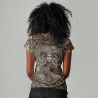 Bat Women V-Neck T-Shirt Goddess of the Cosmos Ancient Egyptian Cow Horns Stone