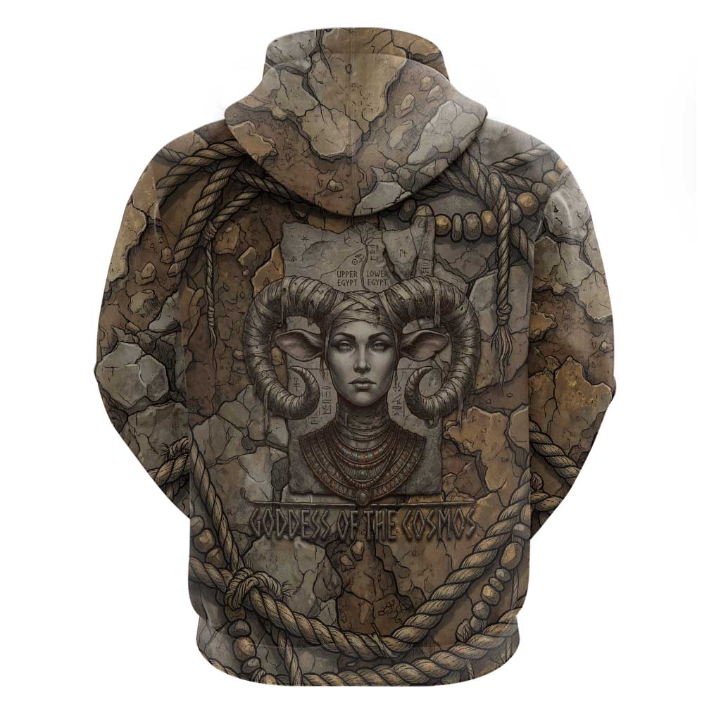 Bat Zip Hoodie Goddess of the Cosmos Ancient Egyptian Cow Horns Stone