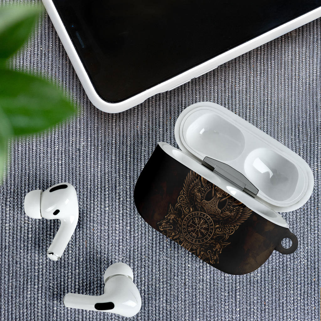 Viking Raven Wolf Vegvisir AirPods Case Nordic Runic Engraving Style