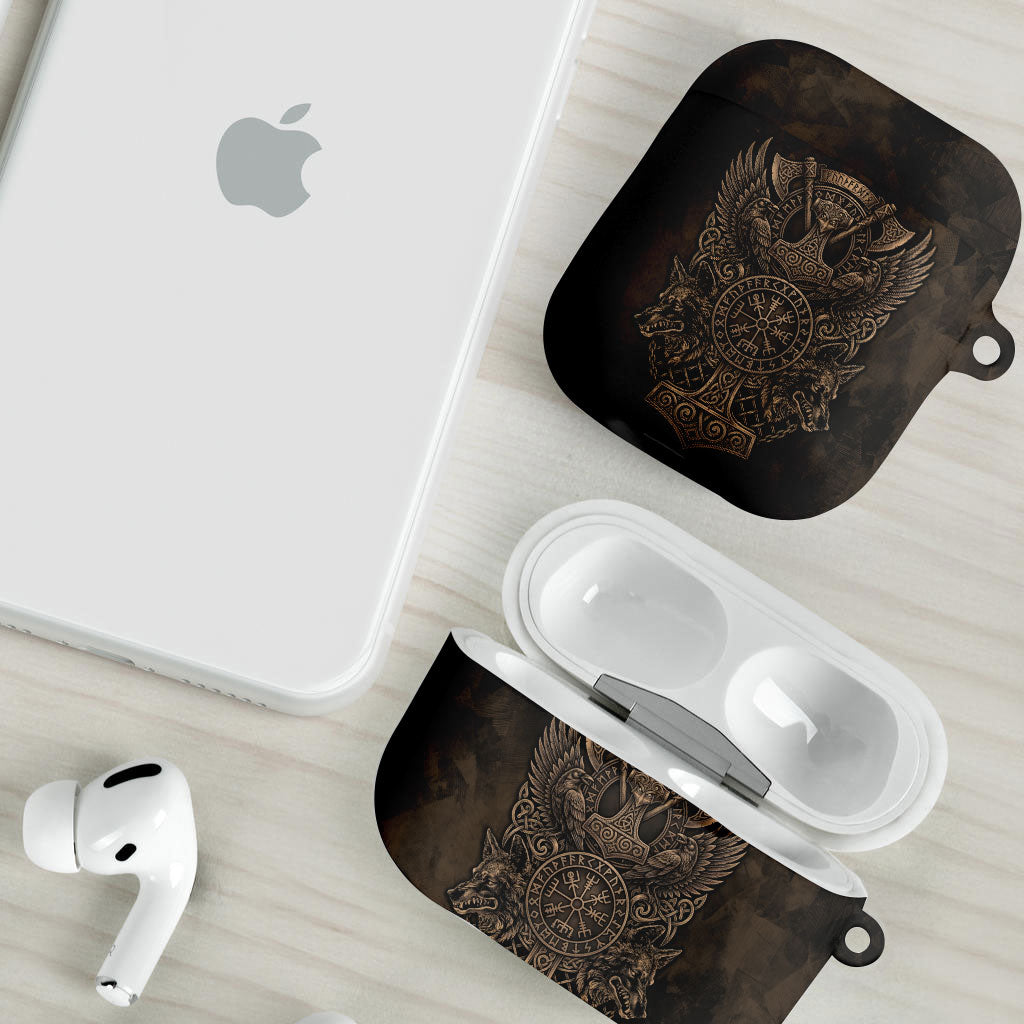 Viking Raven Wolf Vegvisir AirPods Case Nordic Runic Engraving Style