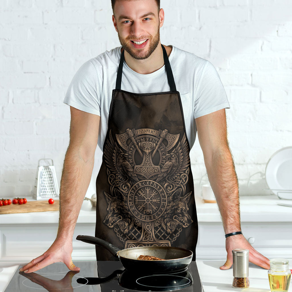 Viking Raven Wolf Vegvisir Apron Nordic Runic Engraving Style
