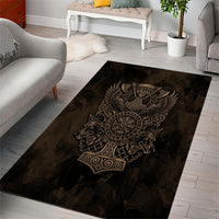 Viking Raven Wolf Vegvisir Area Rug Nordic Runic Engraving Style