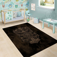 Viking Raven Wolf Vegvisir Area Rug Nordic Runic Engraving Style