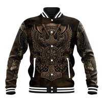 Viking Raven Wolf Vegvisir Baseball Jacket Nordic Runic Engraving Style