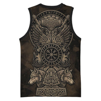 Viking Raven Wolf Vegvisir Basketball Jersey Nordic Runic Engraving Style
