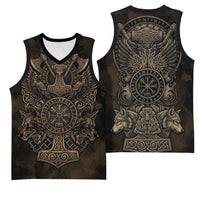 Viking Raven Wolf Vegvisir Basketball Jersey Nordic Runic Engraving Style