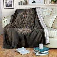 Viking Raven Wolf Vegvisir Blanket Nordic Runic Engraving Style