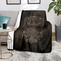 Viking Raven Wolf Vegvisir Blanket Nordic Runic Engraving Style