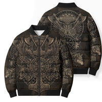 Viking Raven Wolf Vegvisir Bomber Puffer Jacket Nordic Runic Engraving Style