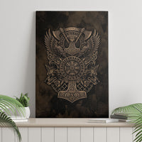 Viking Raven Wolf Vegvisir Canvas Wall Art Nordic Runic Engraving Style