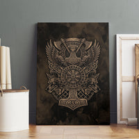 Viking Raven Wolf Vegvisir Canvas Wall Art Nordic Runic Engraving Style