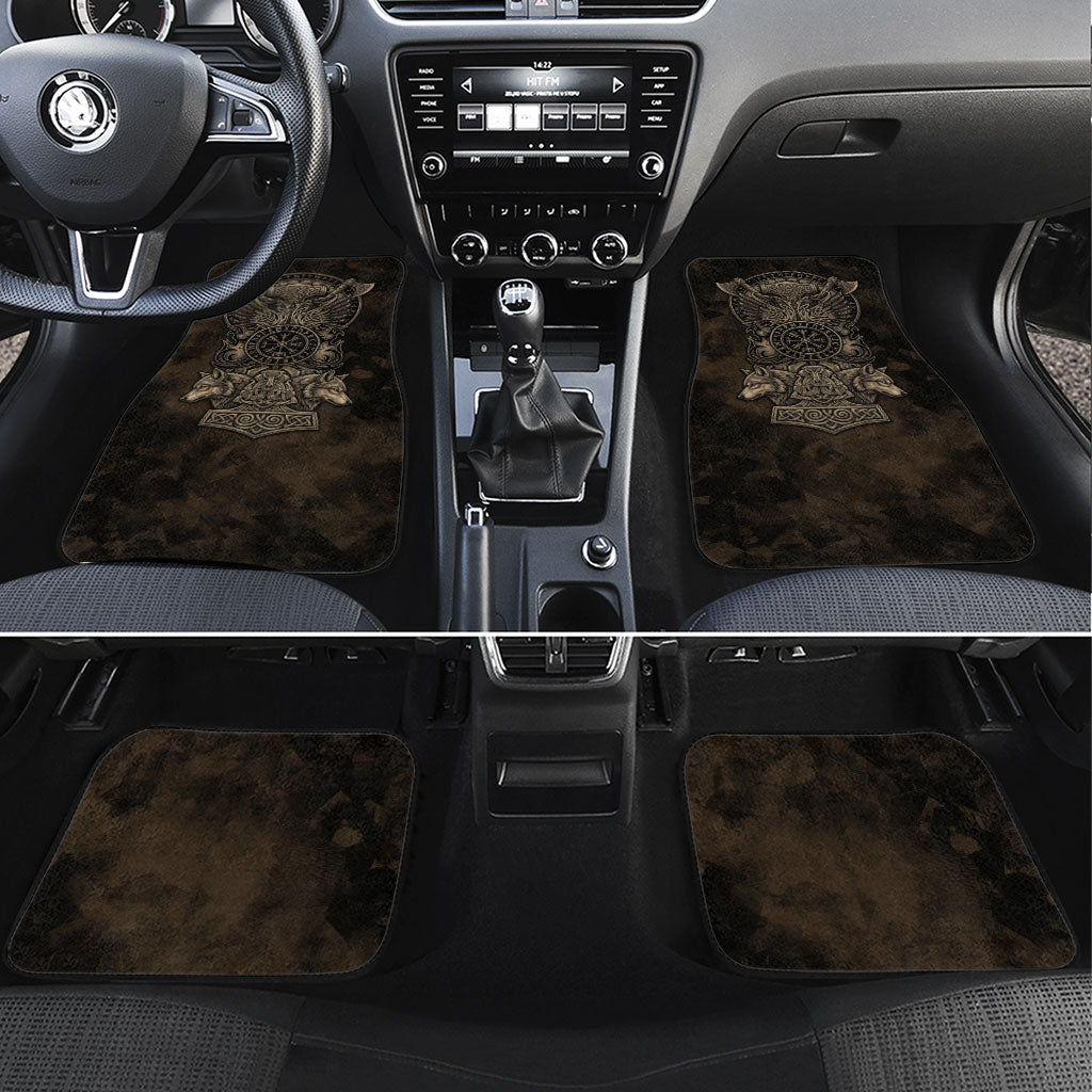 Viking Raven Wolf Vegvisir Car Mats Nordic Runic Engraving Style
