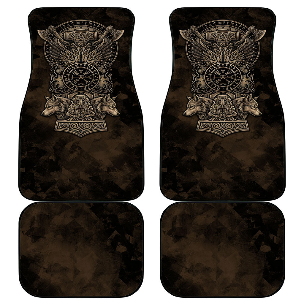 Viking Raven Wolf Vegvisir Car Mats Nordic Runic Engraving Style