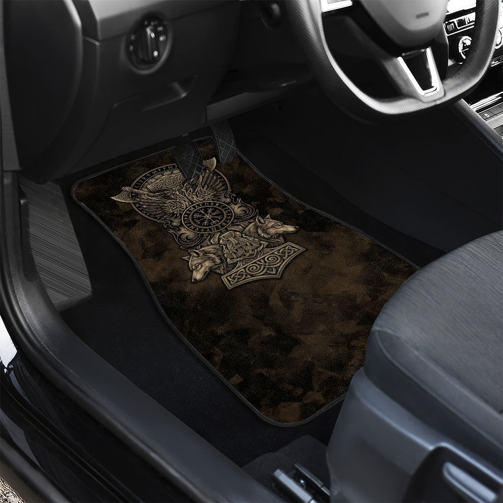 Viking Raven Wolf Vegvisir Car Mats Nordic Runic Engraving Style