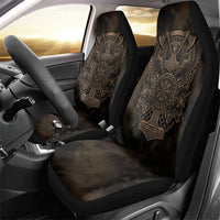 Viking Raven Wolf Vegvisir Car Seat Cover Nordic Runic Engraving Style