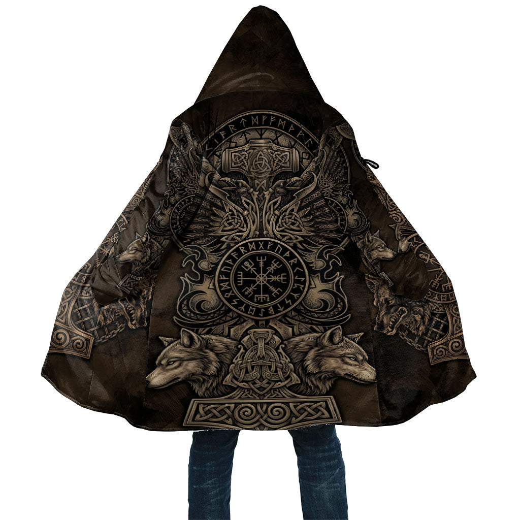 Viking Raven Wolf Vegvisir Cloak Nordic Runic Engraving Style