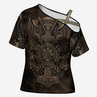 Viking Raven Wolf Vegvisir Cross Shoulder Shirt Nordic Runic Engraving Style