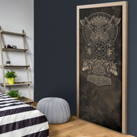 Viking Raven Wolf Vegvisir Door Cover Nordic Runic Engraving Style