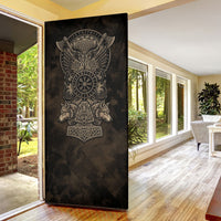 Viking Raven Wolf Vegvisir Door Cover Nordic Runic Engraving Style