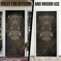Viking Raven Wolf Vegvisir Door Cover Nordic Runic Engraving Style