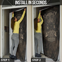 Viking Raven Wolf Vegvisir Door Cover Nordic Runic Engraving Style