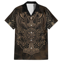 Viking Raven Wolf Vegvisir Hawaiian Shirt Nordic Runic Engraving Style