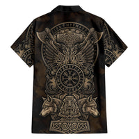 Viking Raven Wolf Vegvisir Hawaiian Shirt Nordic Runic Engraving Style
