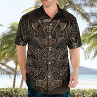 Viking Raven Wolf Vegvisir Hawaiian Shirt Nordic Runic Engraving Style
