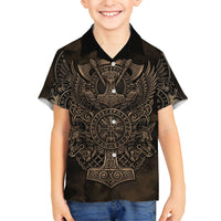 Viking Raven Wolf Vegvisir Hawaiian Shirt Nordic Runic Engraving Style