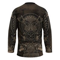 Viking Raven Wolf Vegvisir Hockey Jersey Nordic Runic Engraving Style