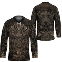 Viking Raven Wolf Vegvisir Hockey Jersey Nordic Runic Engraving Style