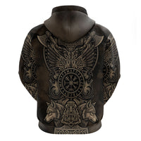 Viking Raven Wolf Vegvisir Hoodie Nordic Runic Engraving Style
