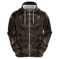Viking Raven Wolf Vegvisir Hoodie Nordic Runic Engraving Style