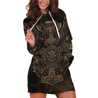 Viking Raven Wolf Vegvisir Hoodie Dress Nordic Runic Engraving Style
